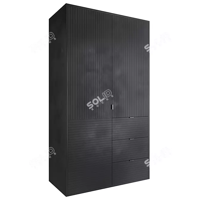 Modern Black Oak Wardrobe 3D model image 1