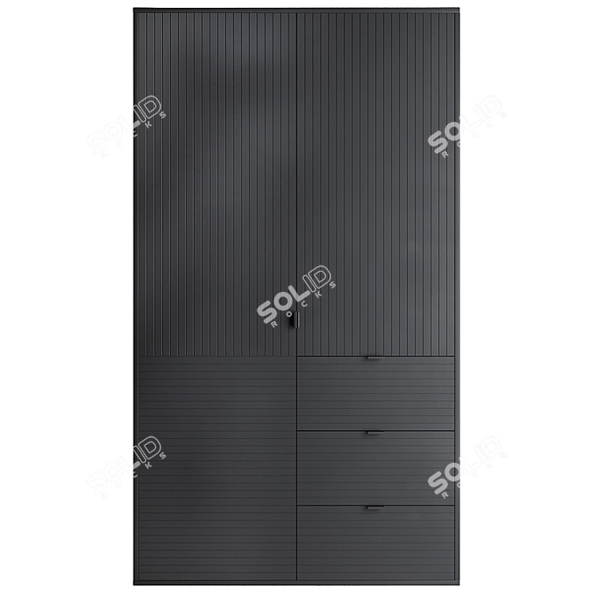 Modern Black Oak Wardrobe 3D model image 2