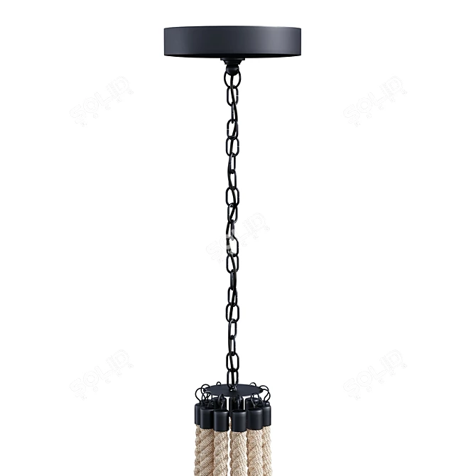 Vintage Farmhouse Cone Pendant with Rope Accents 3D model image 5