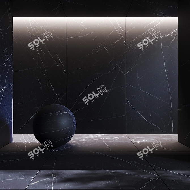 Sleek Black Marquinia Porcelain Tiles 3D model image 1