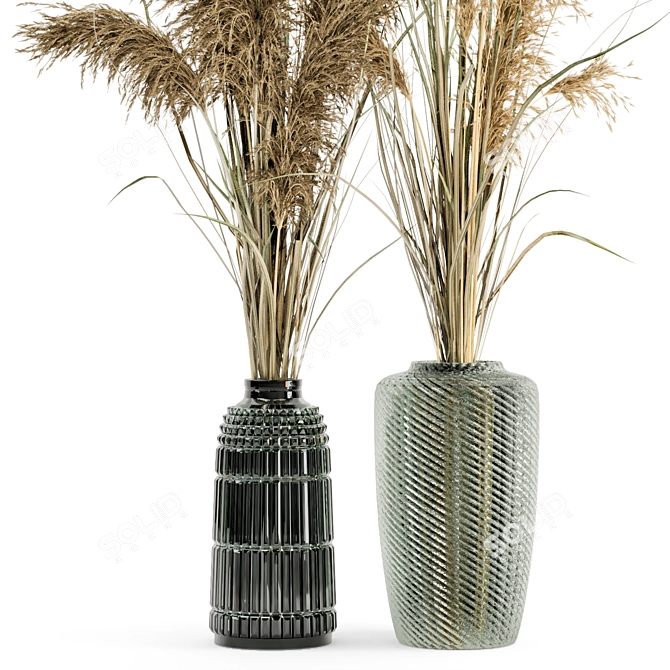 Elegant Dry Plant Bouquet in Glass Pot 3D model image 3