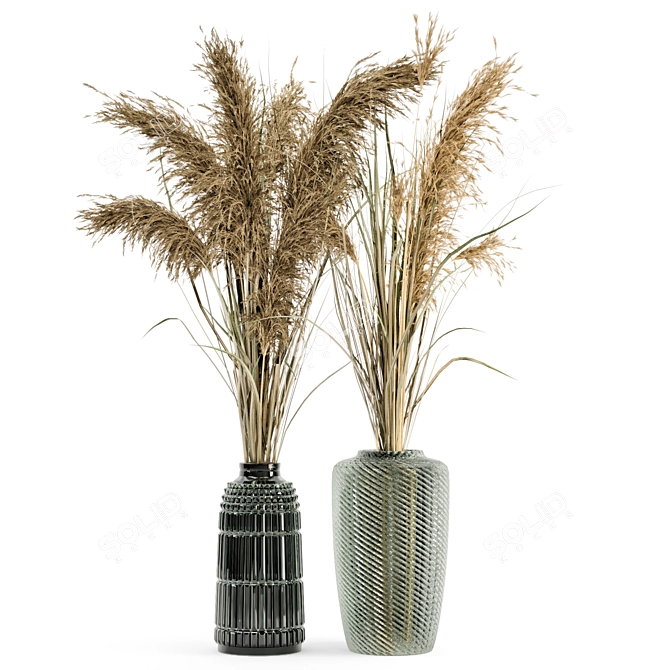 Elegant Dry Plant Bouquet in Glass Pot 3D model image 4
