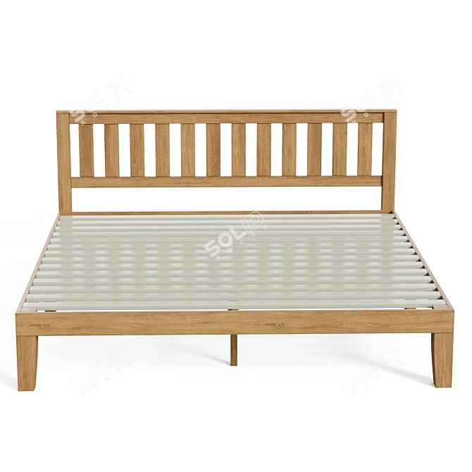 Rustic Charm Solid Wood Bed 3D model image 2