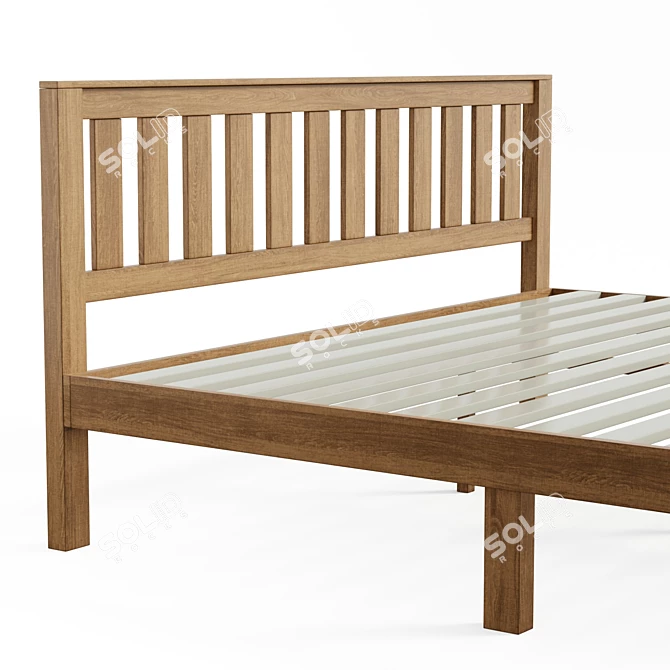 Rustic Charm Solid Wood Bed 3D model image 3