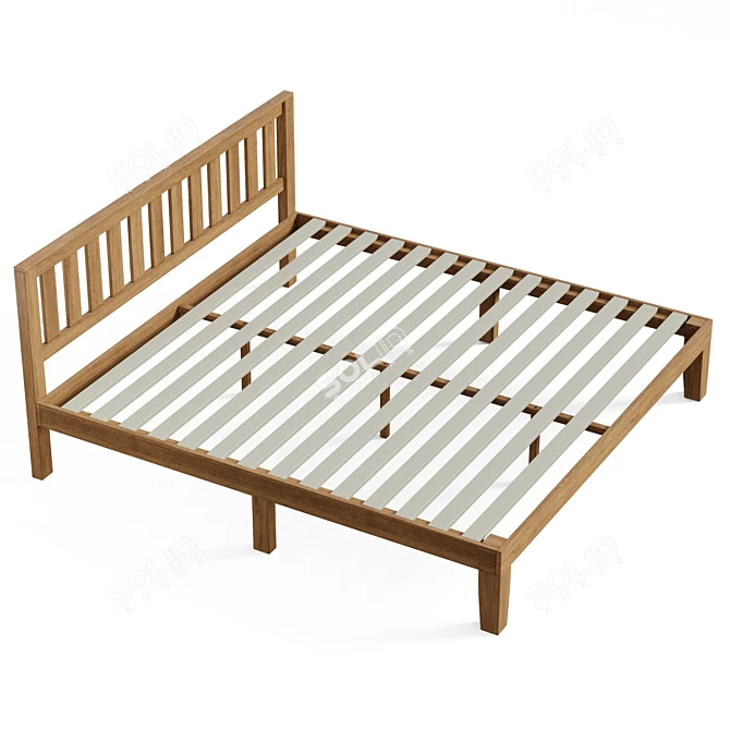 Rustic Charm Solid Wood Bed 3D model image 4