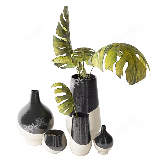 Slate Stoneware Vases: Half-Dipped Elegance 3D model image 1