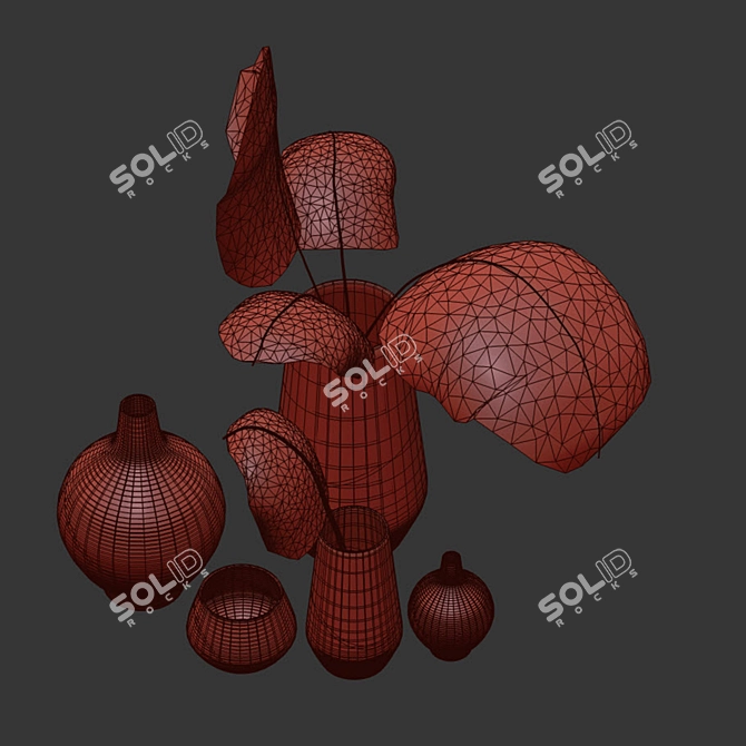 Slate Stoneware Vases: Half-Dipped Elegance 3D model image 2