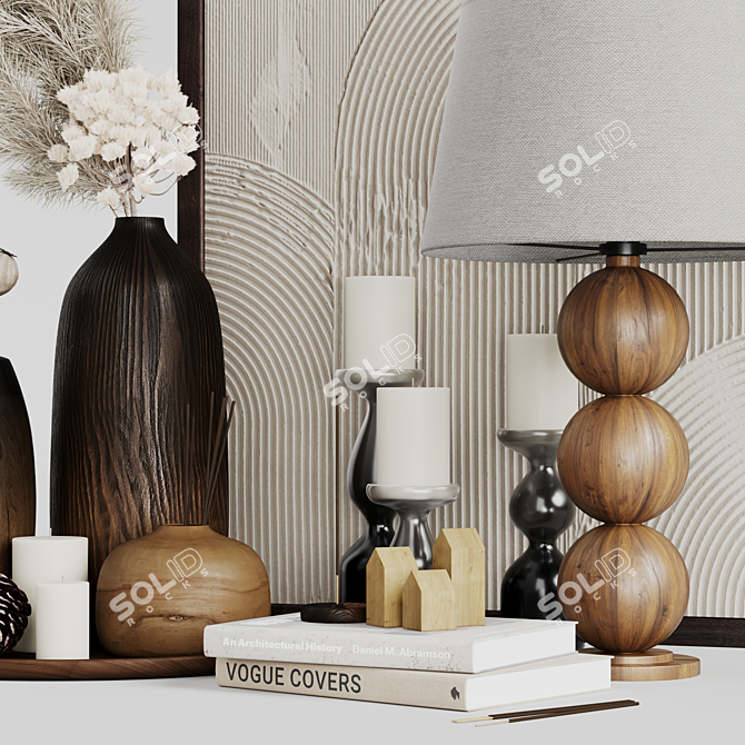 Wooden Vases & Dry Plants Set 3D model image 3