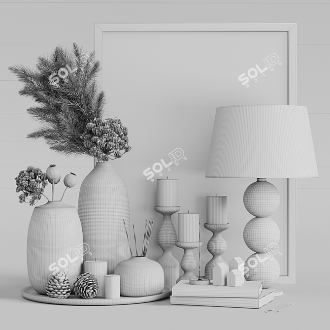 Wooden Vases & Dry Plants Set 3D model image 6