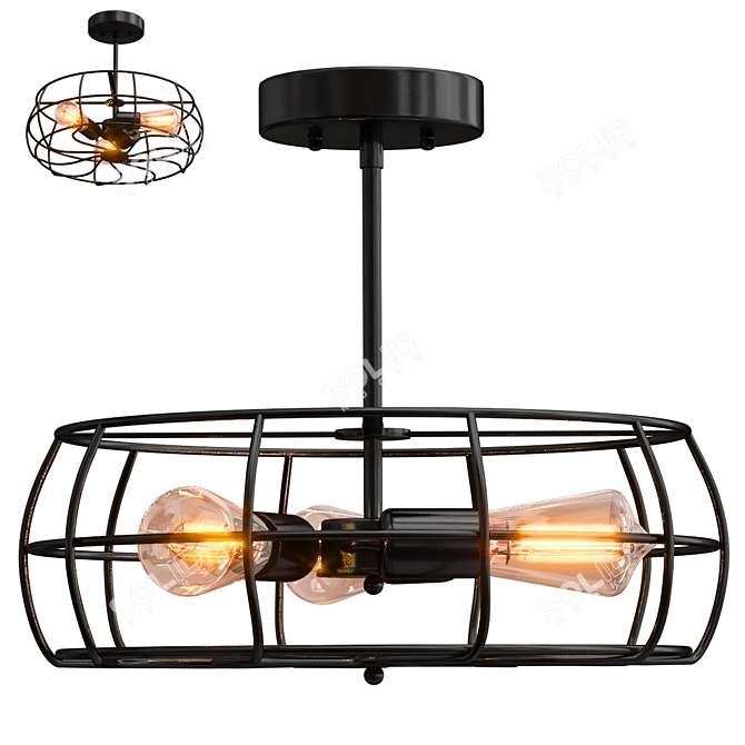 Rustic Industrial Cage Pendant 3D model image 1
