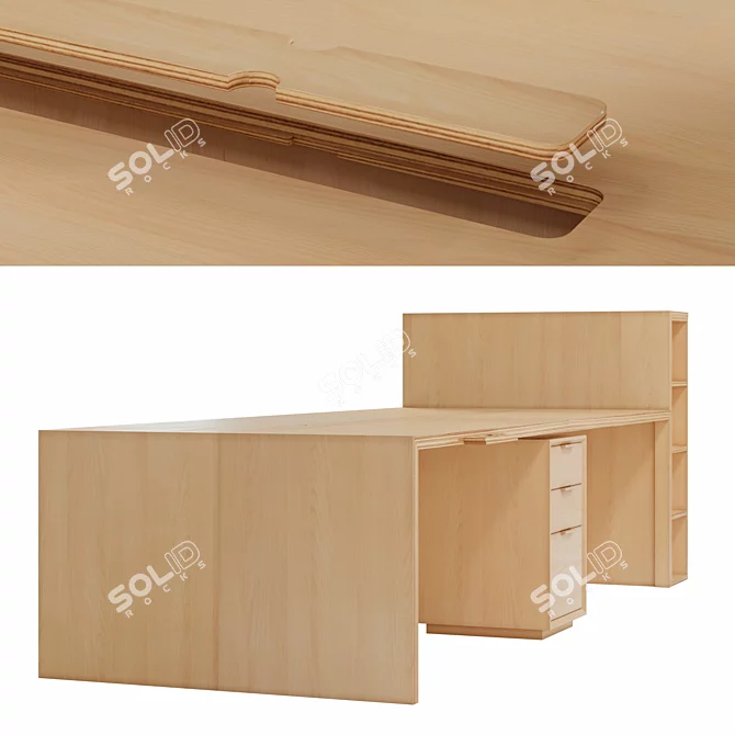 Spacious Desk and TV Stand 3D model image 2