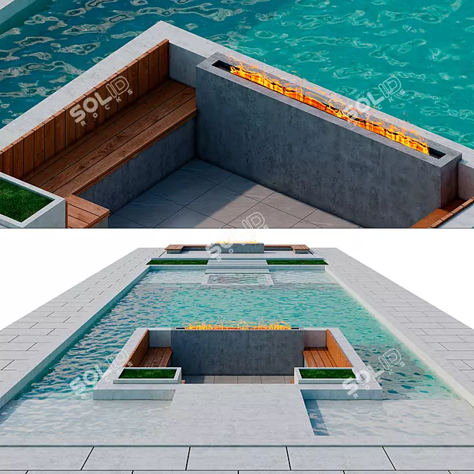 Sleek Oasis: Contemporary Pool 3D model image 1