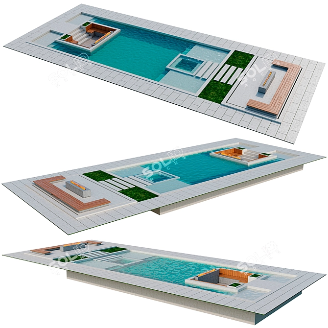 Sleek Oasis: Contemporary Pool 3D model image 2