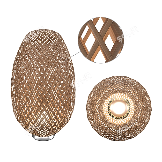 Handcrafted Wooden Wicker Lamp 3D model image 1