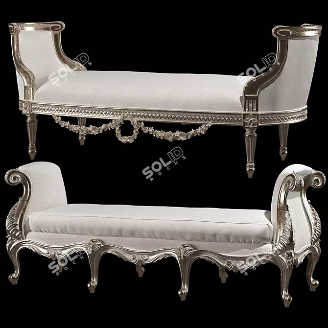 Elegant Rococo-inspired Bench 3D model image 1