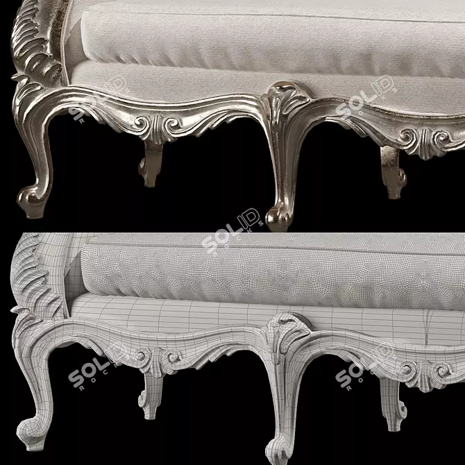 Elegant Rococo-inspired Bench 3D model image 3