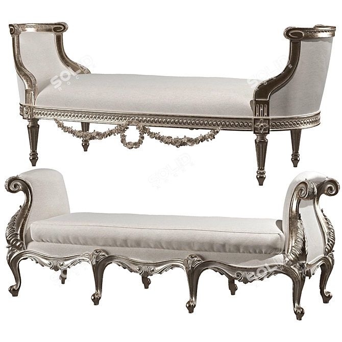 Elegant Rococo-inspired Bench 3D model image 4
