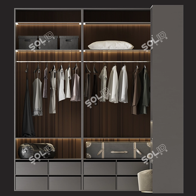 Luxury Brown Glass Door Walk-in Wardrobe 3D model image 2