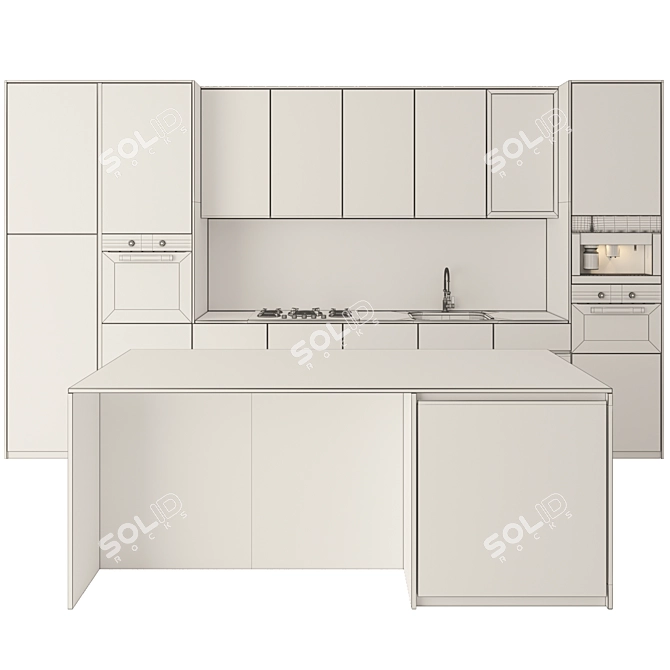 Sleek Black & Wood Kitchen Set 3D model image 8