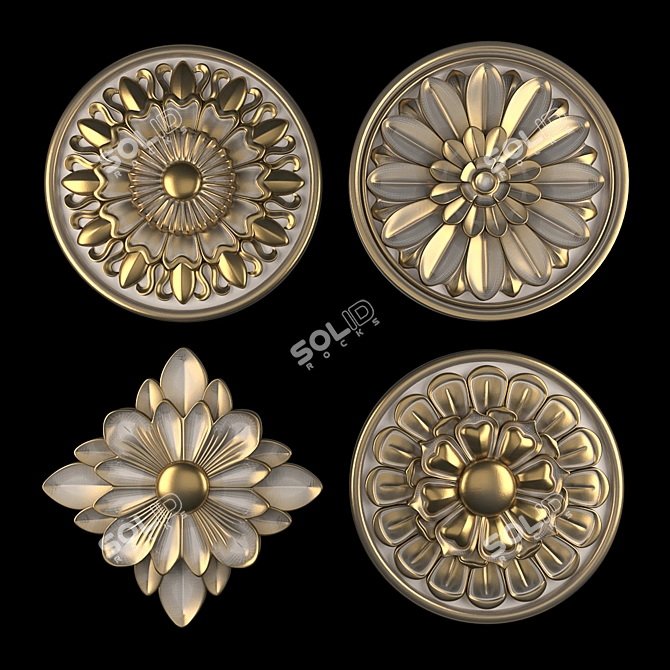 Elegant Rosettes 13 - Gold-Gypsum Blend 3D model image 3