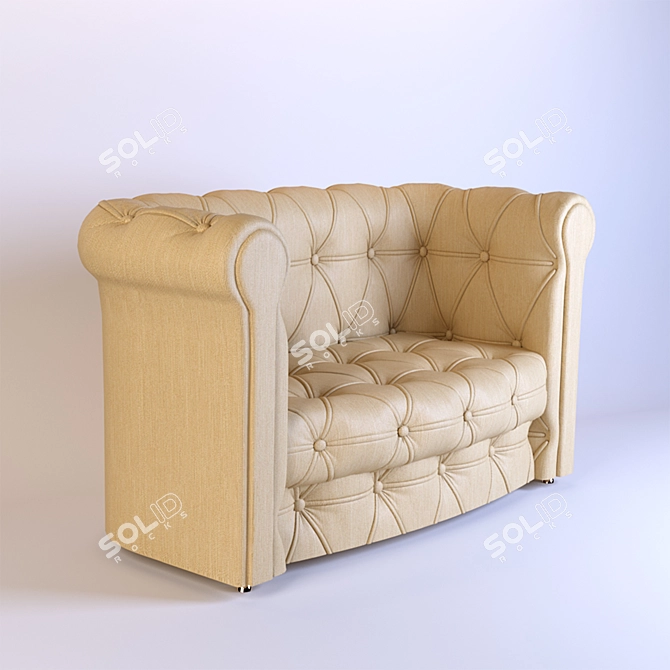 Classic Chesterfield Sofa - Beige Fabric 3D model image 1