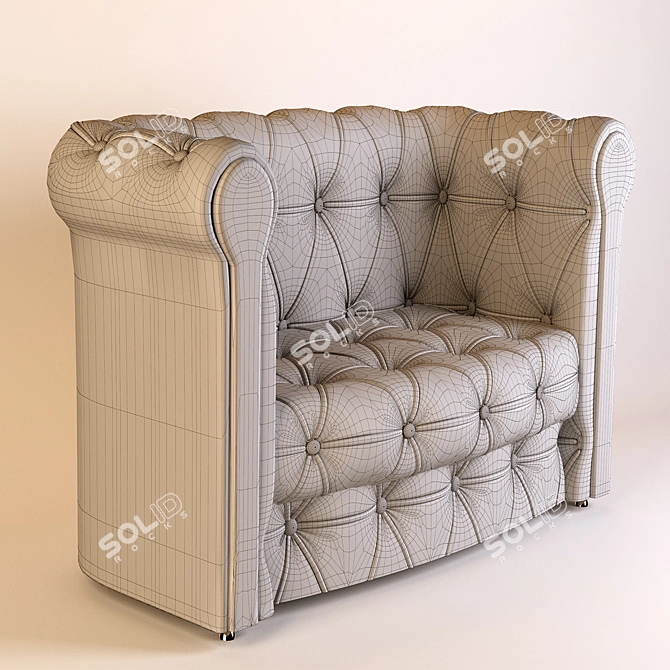 Classic Chesterfield Sofa - Beige Fabric 3D model image 3