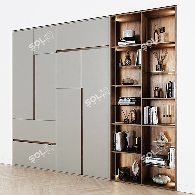 Title: Modern Integrated Handle Wardrobes 3D model image 2