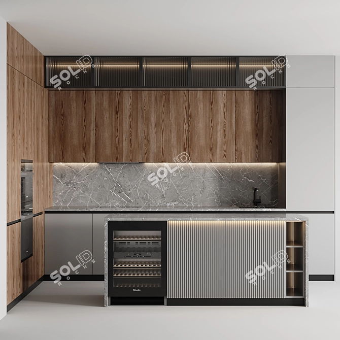 Sleek Modern Kitchen-002 3D model image 1