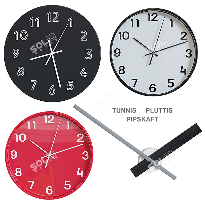 Unique Modern Wall Clocks: Tunnis, Pluttis & Pipskaft 3D model image 1