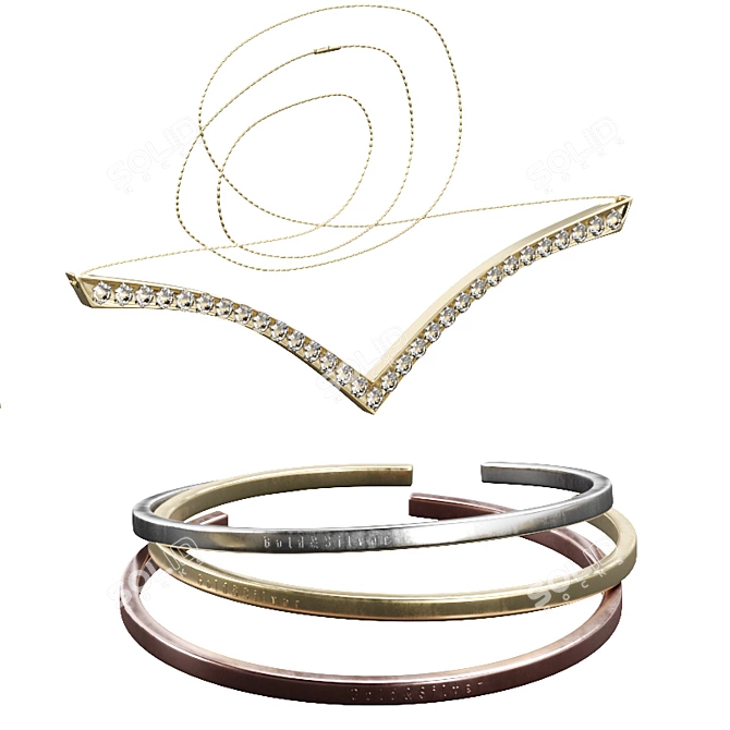 Gold, Silver & Crystal Necklaces-Bracelets Set 3D model image 3