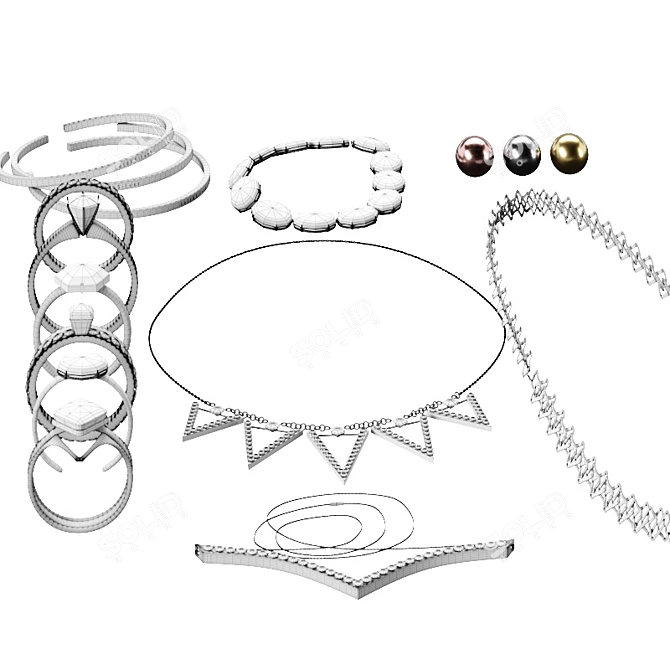 Gold, Silver & Crystal Necklaces-Bracelets Set 3D model image 6
