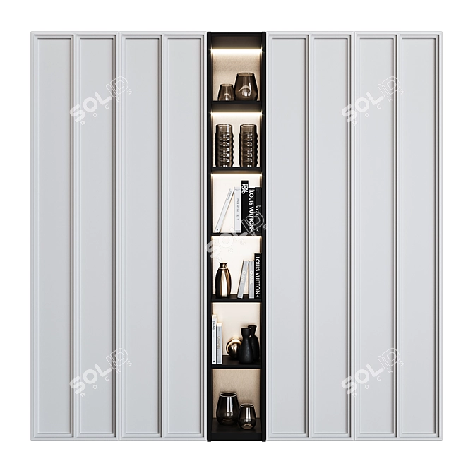 Stylish Illuminated Cupboard with Shelves 3D model image 2