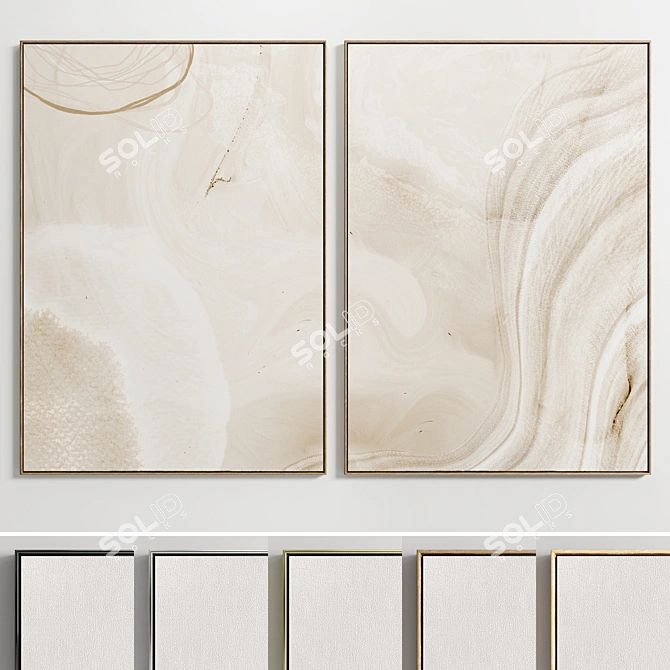 Plaster Duo Frame Set: Elegant Interior Art 3D model image 1