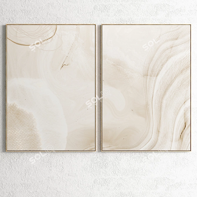 Plaster Duo Frame Set: Elegant Interior Art 3D model image 2