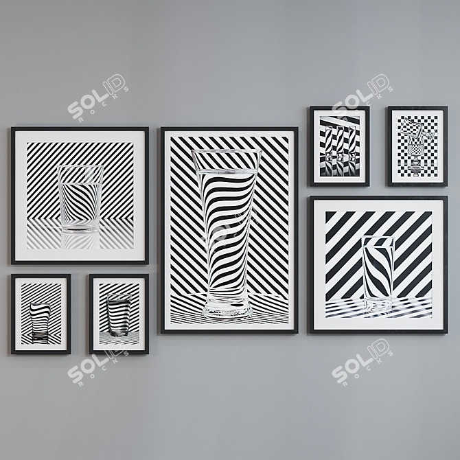 Modern Set of 7 Glass-Filled Picture Frames 3D model image 2