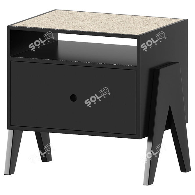 Elegant Rattan Cane Black Bedside Table 3D model image 1