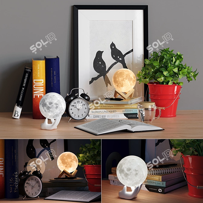 Luminous Moon Lamp with Bedroom Decor Set 3D model image 1