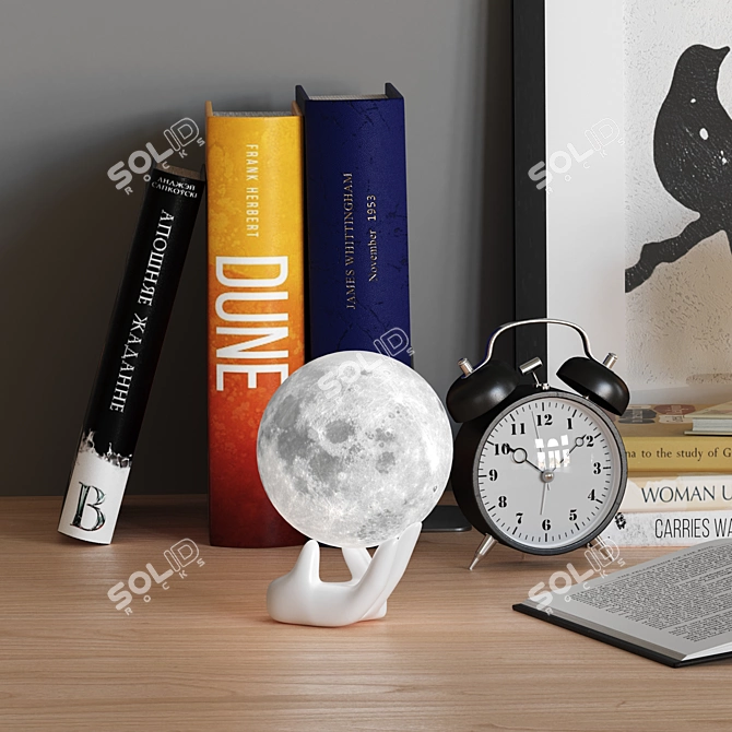 Luminous Moon Lamp with Bedroom Decor Set 3D model image 4