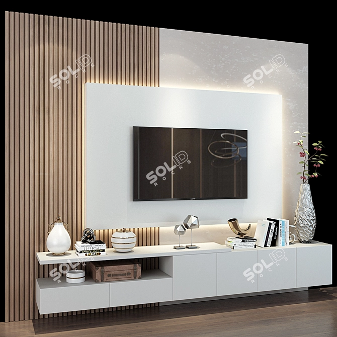 Modern TV Wall - 75 3D model image 3