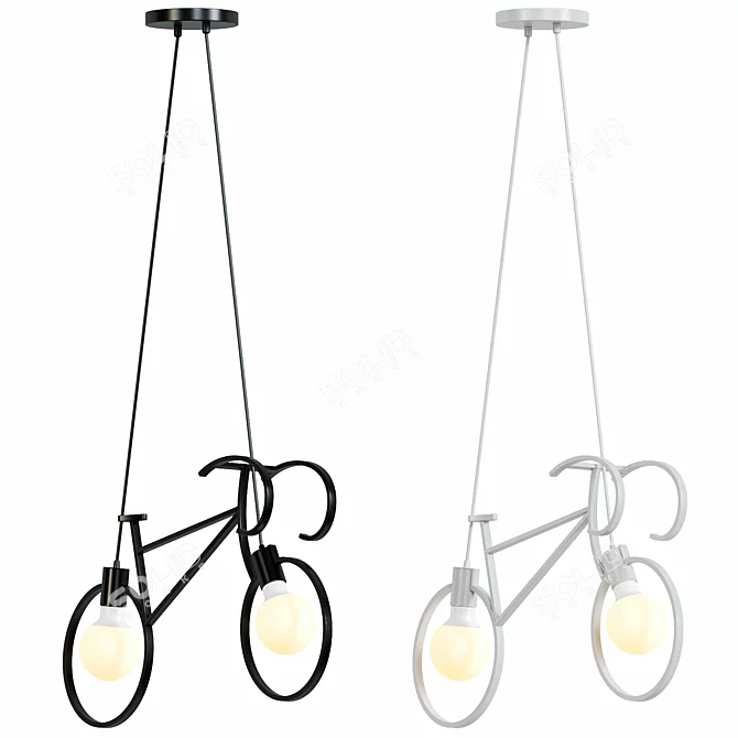Scandi Bike Hanging Lamp: Black & White Decor 3D model image 3