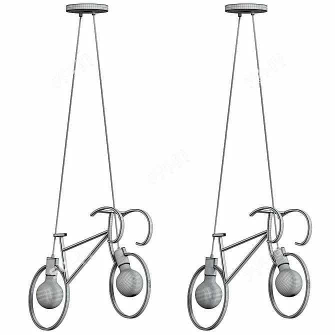 Scandi Bike Hanging Lamp: Black & White Decor 3D model image 4