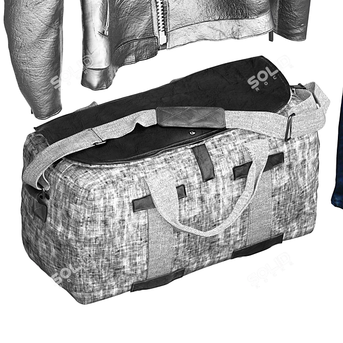 Stylish mens set: jacket, bag, boots, jeans 3D model image 4