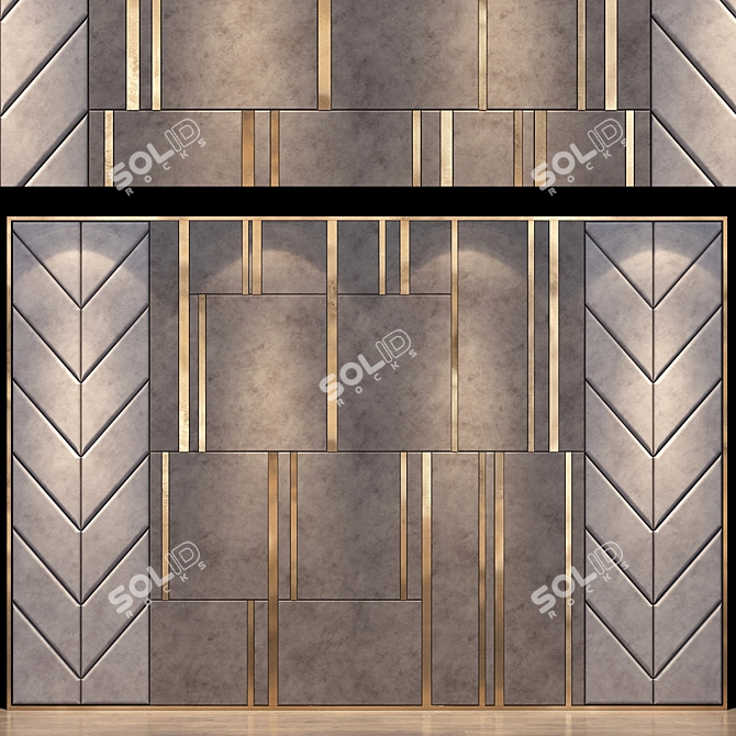 Elegant Wood and Metal Wall Panel 3D model image 1