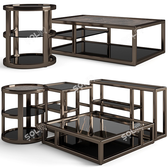 Fendi Casa Hemingway Coffee Tables: Elegant Set with Marble and Ashwood 3D model image 1