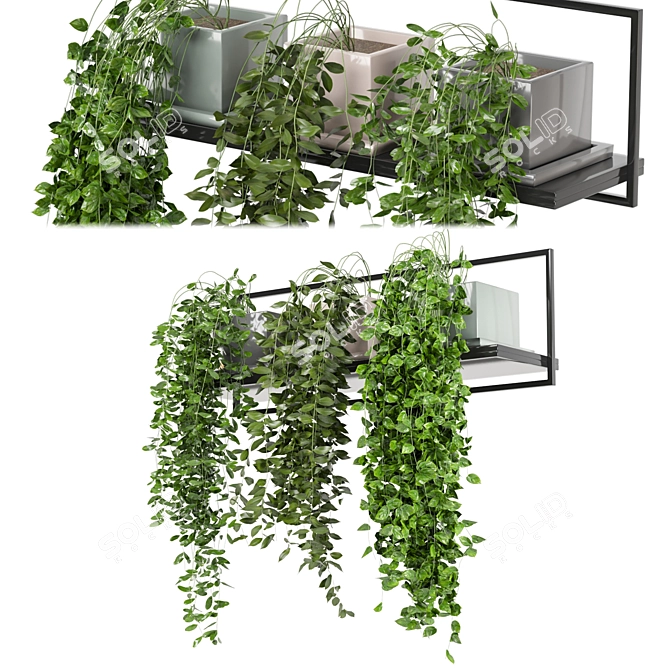 Metal Shelf with Hanging Plants - Set 170 3D model image 1