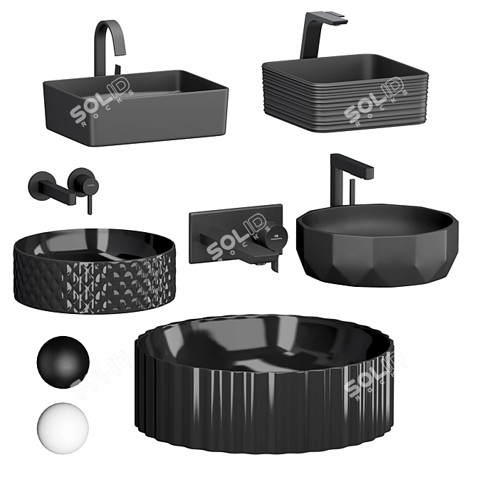 Modern Black Bathroom Sink Set 3D model image 1