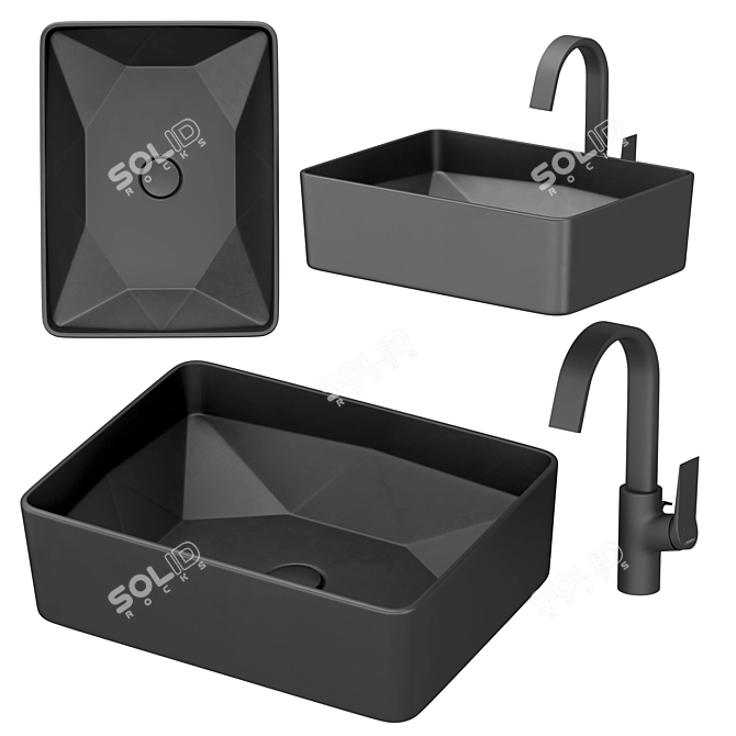 Modern Black Bathroom Sink Set 3D model image 7