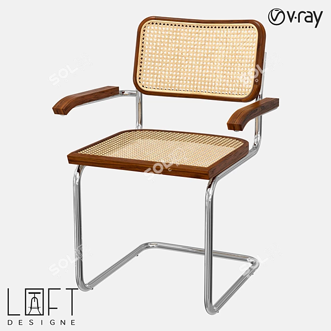 Vintage Rattan and Teak Wood Chair 3D model image 1