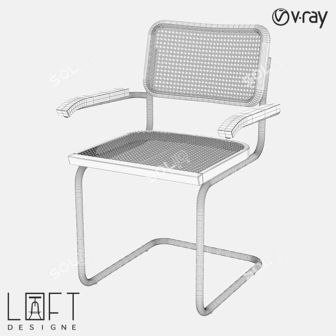 Vintage Rattan and Teak Wood Chair 3D model image 2