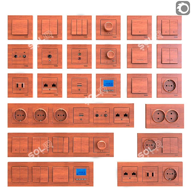 Viko Artline Wood Socket & Switches Set 3D model image 1